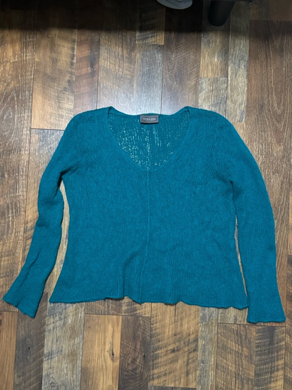 WOODEN SHIPS Teal Lightweight Sweater wool blend size medium Large M/L